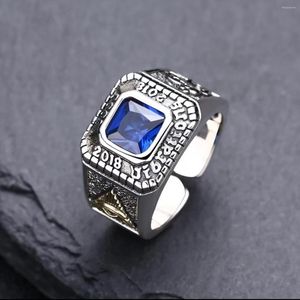 Cluster Rings Seven Goods S925 Silver Trend Fashion Retro Domineering Personality Men's And Women's Ring Sapphire Eye Of God