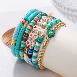 7 peças conjunto de pulseiras Faith Surfer Heishi com fios de contas amor coração charme argila macia empilhável boho pulseiras mulheres verão praia amizade joias acessórios