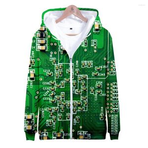 Herren Hoodies Circuit Board Electronic Chip 3D Print Zip Up Hoodie Frauen Männer Harajuku Sweatshirt Y2k Streetwear Hip Hop Reißverschluss Kapuze