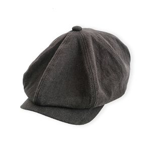 Berets Vintage sboy Hat Cotton Linen Black Casual Outdoor Autumn Winter Octagon Cap Unisex 230823