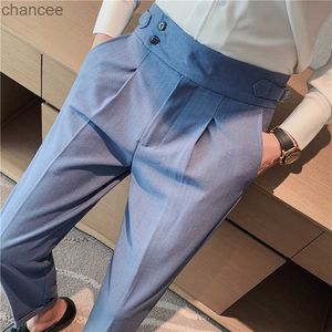 Homens vestidos calças de cintura alta 2023 outono novo estilo britânico Slim fit calça calças de moda casual sólida