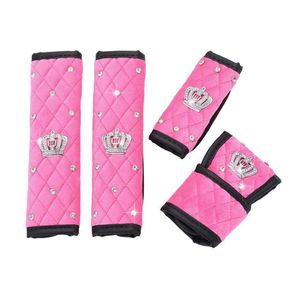 4PCS Ustaw rękę ręczne ręczne ręczne Pokrycie hamulca Układanie pokrywka zmiany biegów Auto Pas bezpieczeństwa Covers Crown Decor Pink Purple2724