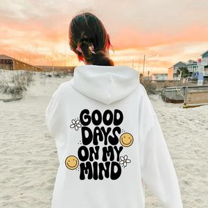 Frauen Hoodies Guten Tage in meinem Kopf farbige Frauen Hoody Sweatshirt positiv sagen ästhetischer Tumblr Pocket Hoodie Trendy Casual Jumper