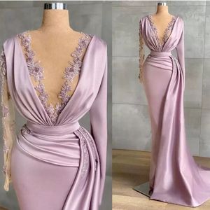 Dammiga rosa sjöjungfru arabisk pärlstav aftonklänning långärmad dubai spetsapplikationer prom party klänningar 328 328