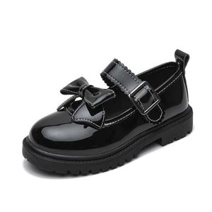 Flat shoes Kids School Shoes For Girls Leather Shoes Fashion Black Soft-soled Princess Shoes Students Campus Performance Shoes Size 27-38 L0824