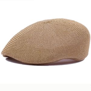 Berets HT2326 Summer Sun Caps Men Breathable Straw Hats for Casual Advanced Forwader Ivy Beret Male Solid Flat 230823