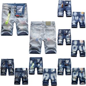 Dsq2 shorts jeans masculinos hip hop rock moto design masculino rasgado angustiado denim motociclista dsq verão azul legal cara jeans curto