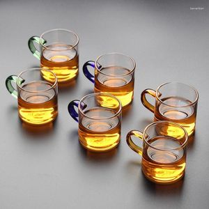 Wine Glasses 90ML Heat-Resistant Transparent Thicken Glass Cup Drinking Utensils Colorful Handle Tea Beer Mug For Home