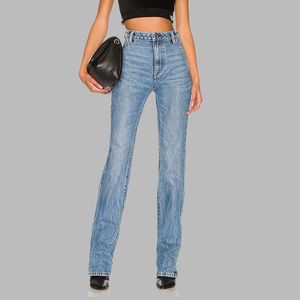 Frauen Jeans Herbst High Taille gewaschene Stretch Baumwolle Denimhose Qualität Mode Retro Slim gerade leichte Freizeithosen 230823