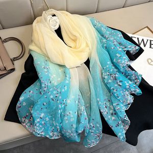 Scarves Elegant Silk Thin Scarf Large Shawl Fashion Floral Hijabs Big Muslim Headband Wrap Print Foulard Beach Stoles Bufanda 230823