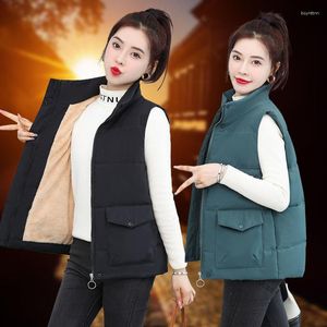 Women's Vests Women Vest Cotton Padded Stand Collar Slim Fit Sleeveless Jacket Black Autumn Winter Plush Lining Waistcoat Streetwear Q401