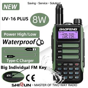 Walkie Talkie Baofeneng Askeri UV 16 artı 8 W Taşınabilir Radyo İstasyonu USB Tip C Şarj Cihazı UV 5R Orijinal 16 FM 230823