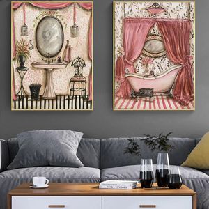 Gemälde Vintage French Style Shabby Victorian Badewanne Leinwand Malerei Drucke Bad Wandkunst Dekor Bilder Aesthetic Room 230823