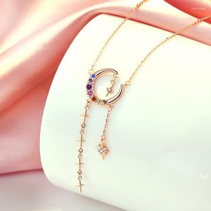 Catene collana femminile s925 sterling in argento rosa oro rosa stella moon nappa della moon clavicle catena aggraziata e colore alla moda NEC