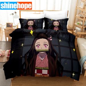 Bedding sets Japan Anmia Bedding Set Demon Slayer Nezuko Kamado Duvet Cover With Pillowcase Cute Quilt Home Textiles Double King Size 230823