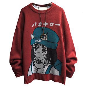 Blusas masculinas harajuku cartoon menina suéter folggy japonês malhas femininas rolar pesco