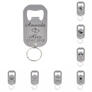 Other Event Party Supplies 50Pcs Personalized Engraved Stainless Steel Beer Bottle Openers Keychains Keyrings Wedding Decor Party Gift Favor 230824