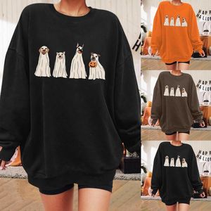 Kvinnors hoodies halloween grafisk tryck borstad överdimensionerad sweatshirt crewneck långärmad axel pullover hoodie tonåring flickor enkla