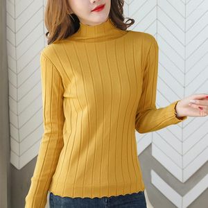 Frauenpullover Tuangbiang Mock Hals gerippte Wolle Pullover 2023 Slim Women Elastic Dehnte Springer Herbst Freizeit gelbe gestrickte Tops