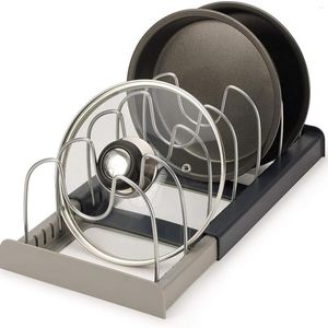 Kitchen Storage Expandable Stainless Steel Rack Cabinet Pots And Pans Organizer Adjustable Lid Shelf Cookware Drying