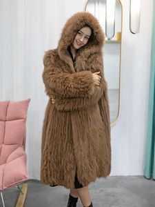 Pelliccia femminile 2023 Importata vera cappotto femminile con cappuccio lungo i vestiti di alta strada della moda classica calore giacche sottili
