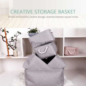 Desktop Storage Basket Fabric Sundries Underwear Toy Organizer Box Cosmetic Book Laundry Container With Cotton Rope Handles HKD230812