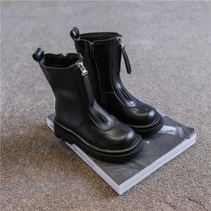 Сапоги детские длинные ботинки модельер Black Pu Leather Boys девочки осенние ботинки спереди на молнии