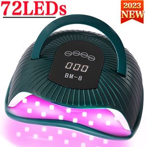 Nagelorter 72LEDS kraftfull nagellampa 300W nageltork för torkning av UV Gel Polish Smart Sensor Portable Handle Design Nail Light 230824