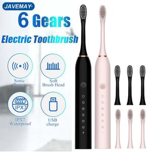 Escova de dentes Sonic escova de dentes elétrica para crianças adultas temporizador escova 6 modo carregador USB escovas de dentes recarregáveis cabeça de substituição JAVEMAY J189 230824