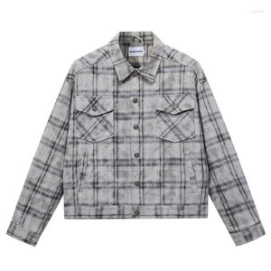 メンズカジュアルシャツCAMISA MASCULINA HIP HOP MENS HIT COLOR PLAID苦しめられた特大のラペルシングル胸部ジャケットコートユニセックス