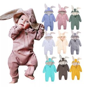 Großhandel Baby Strampler Neugeborene Mädchen Jungen Jungen Baumwolle gestrickt Langarm Jumpsuit Kaninchenohr Babykleidung