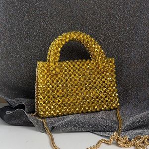 Evening Bags Gold Beaded handBag Handmade Acrylic Purses 2023 Summer fashion Beach Clutches Party Women Crossbody Tote gold silver B552 230823