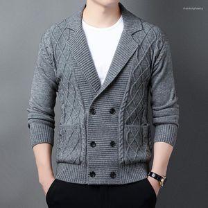 Men's Sweaters Knitted Cardigan Autumn And Winter High-End Suit Collar Double Breasted Korean Fashion Thick Solid Color Sweater Coat