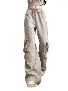 Kvinnor Pants Women Y2K Baggy Cargo DrawString High midja Ruched Parachute Long Trousers With Pockets