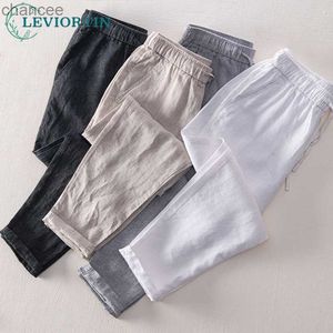 LINEN CASUAL HERRENS PANTS LÖS FIT CASUAL Lätt elastisk dragkamp i midjan Summer Beach Pants andningsbara Simple Trouserslf20230824.