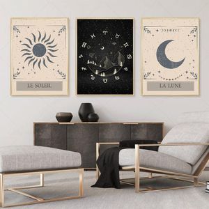 Pinturas Bohemia Style Poster Sun Moon Tarot Cartão de lona pintando astrologie imprimir moderno abstrato parede imagens vintage Decoração de quarto de casa 230823