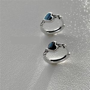 Stud Earrings Fashion Silver Color HipHop Black Love Heart Hoop Earring For Women Girls Party 2023 Trendy Jewelry Eh1072