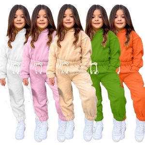 Kinder -Tracksuits Sets Boy Girl 2PCS Sport Outfits Sports Hoodies Set Winter Plüsch ausgekleidetes Sweatshirt+Jogginghose Sets