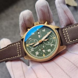 Caso de bronze real de 41 mm automático 7750 Cronógrafo Piloto Homens Assista a Sapphire Crystal Imper impermeável ARME