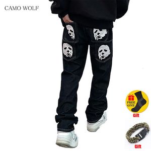 Jeans da uomo Stampa Parodia Ritratto High Street Vita bassa Divertenti Pantaloni unisex da uomo Pantaloni larghi Hip Hop Coreano Streetwear 230825