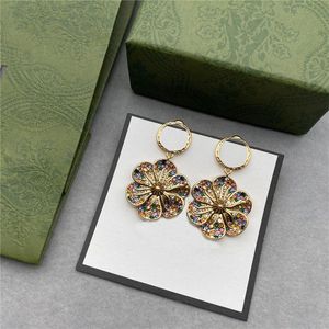 Vintage Floral Diamond Studs G Hoop Earrings Jewlery Designer For Women Gold Petal Luxury Eardrop Dangler With Box Birthday Gift w8P2#