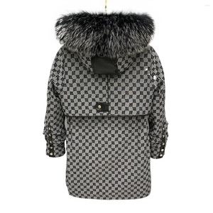 Women's Fur 2023 Fashion Women Winter Parkas Mid-long Raccoon Collar Hooded Overcoat Removable Rex Liner Warm Coats