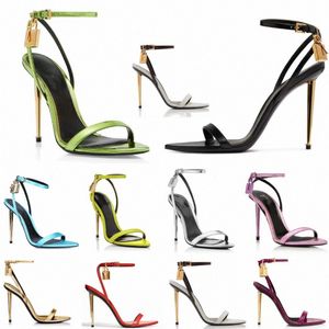 Ford Heels Padlock Pointy Naked Sandals Shoes Bloqueio de hardware e key metal steletto mulher alta vestido de festa casamento b1yi#