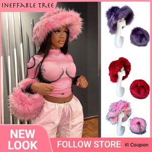 Scarves Y2K Millennium Girl Autumn Winter Fur Hats Handbag Sets for Women Men Girl Thick Hip Pop Furry Fluffy Faux Fur Winter Bag Caps 230823