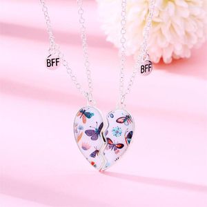 Anhänger Halskette Trendy Butterfly Heart Magnet Halskette für Frauen koreanische Mode gebrochene Schlüsselbeutel Kette BFF Friends Schmuck Geschenke 2023