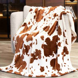 Одеяла коровья принт одеяло Пушистые мягкие уютные теплые плюшевые фланелевые флисовые одеяла одеяла для кровати раскрытие расколота для домашнего путешествия R230824