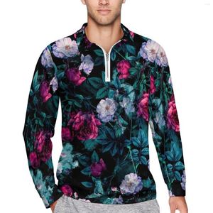 Men's Polos Roses Print Casual T-Shirts Floral Abstract Polo Shirts Men Fashion Shirt Daily Long Sleeves Pattern Clothes 4XL 5XL 6XL