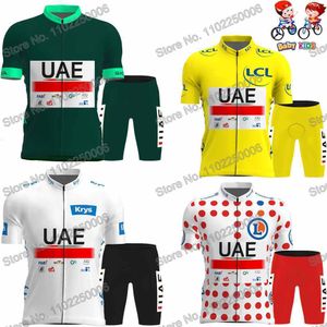 Cykeltröja sätter barn UAE Team Cycling Jersey Set Boys Girls Cycling Cloth Corte Sleeve Road Race Bike Shirt Suit Mtb Bicycle Bib Shorts 230823