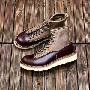 Boots Handmade Round Toe Vintage British Men White Cow Leather Shoes Autumn Winter Ankle Work Tooling Motorcycle Mixed