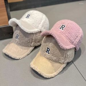 Ball Caps 2022 Autumn And Winter Korean Style Lamb Fleece R Letter Embroidery Thickened Warm Fashion Casual Women's Baseball Cap